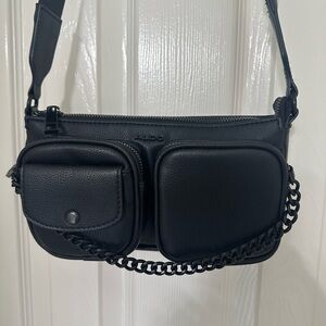 Aldo Sleek Black Crossbody with Chain Accent